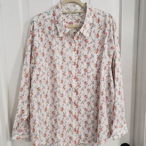On‎ 34th Womens Button Up Top 3X Long Sleeve Lightweight Floral Spring Office